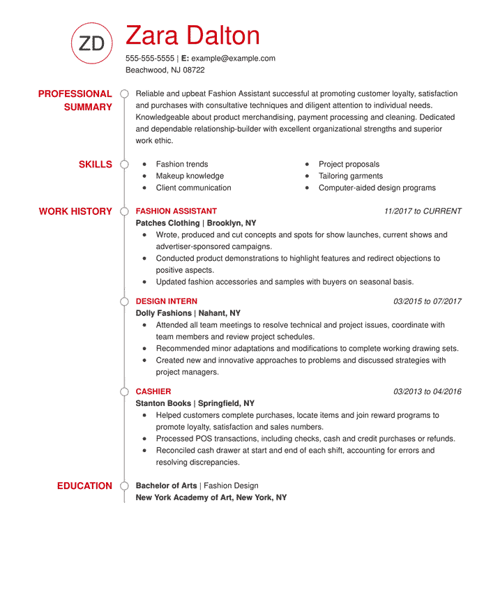 Fashion Assistant Combination Resume Example