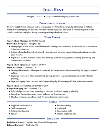 Supply Chain Manager Resume Example