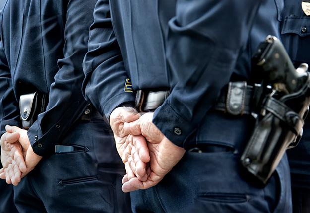 Law enforcement officers standing at ease