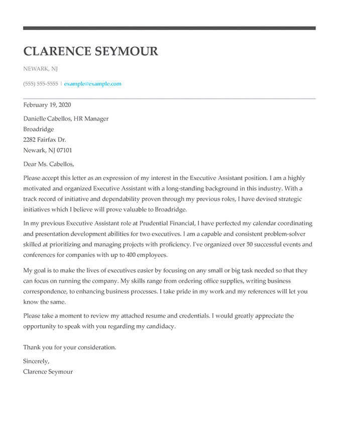 Executive Assistant cover letter format