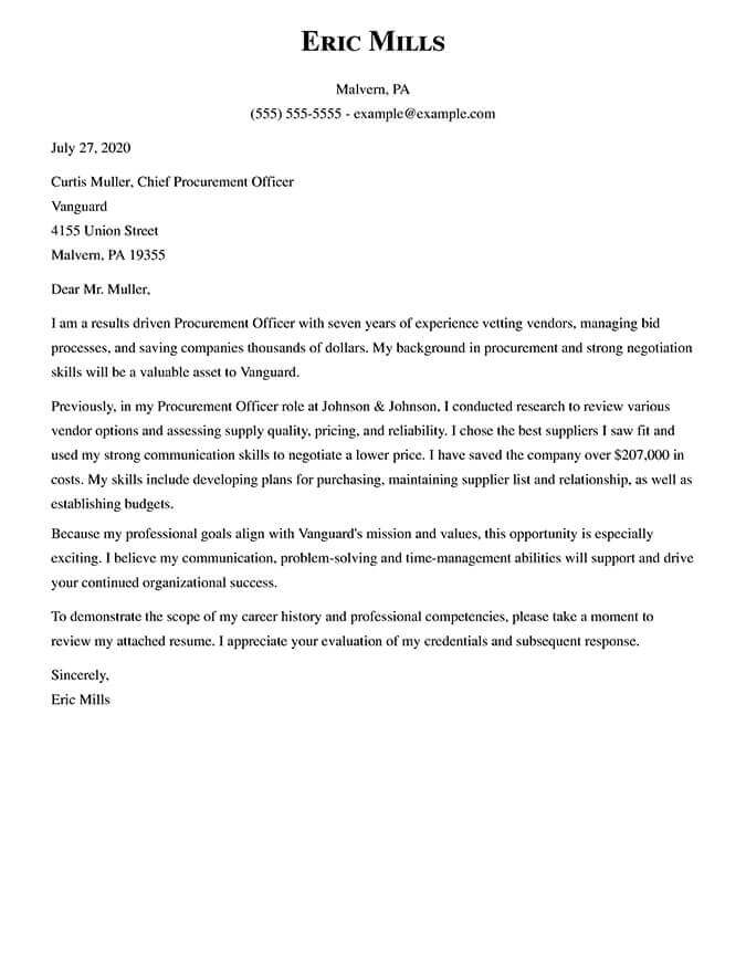 Procurement officer cover letter format