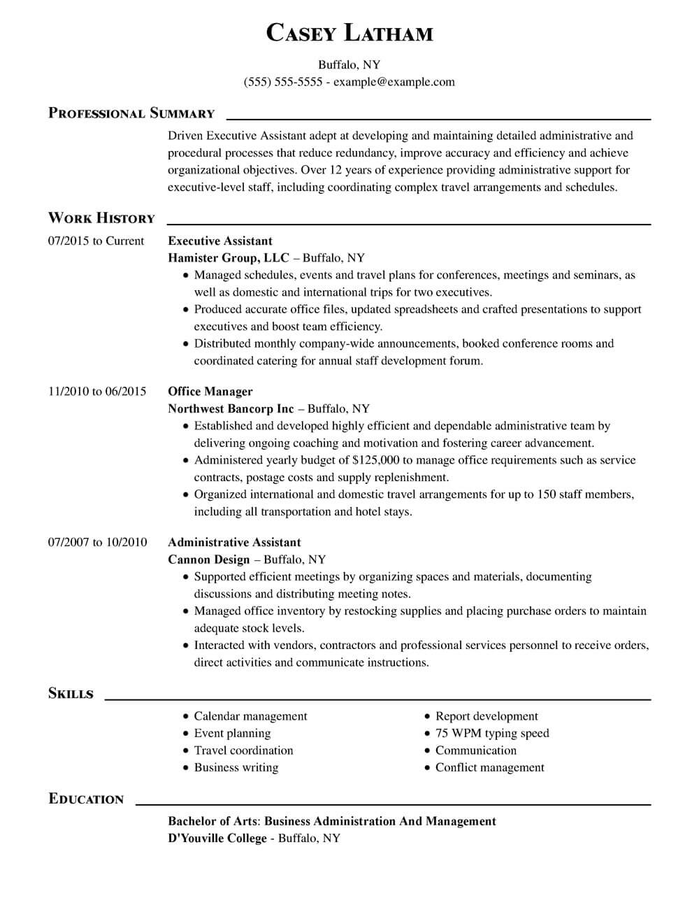 Executive assistant resume template