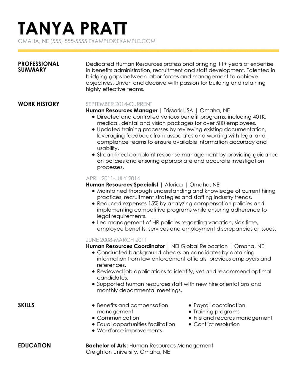 HR Manager resume example