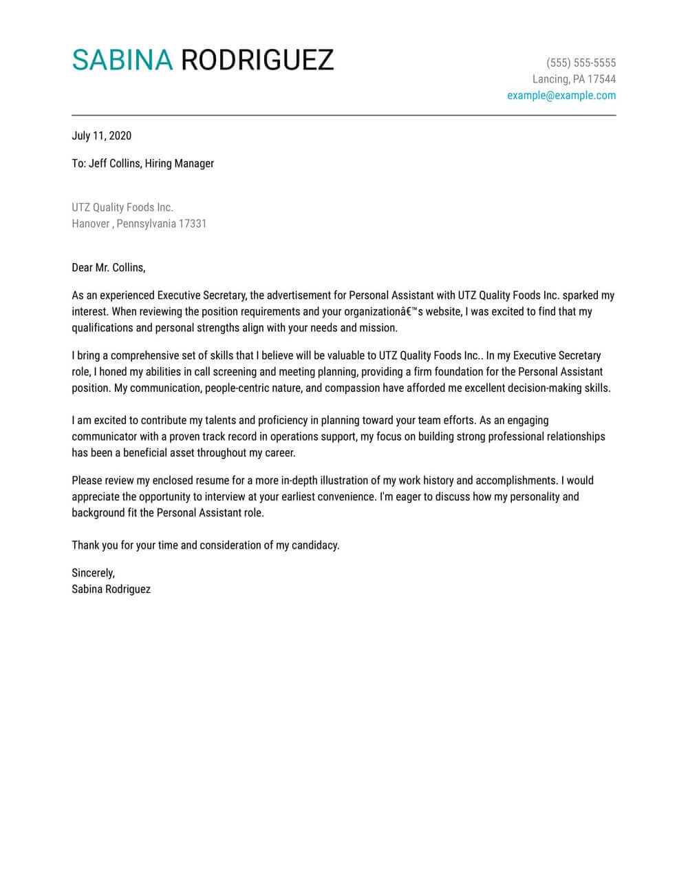 Personal Assistant Personal Assistant cover letter