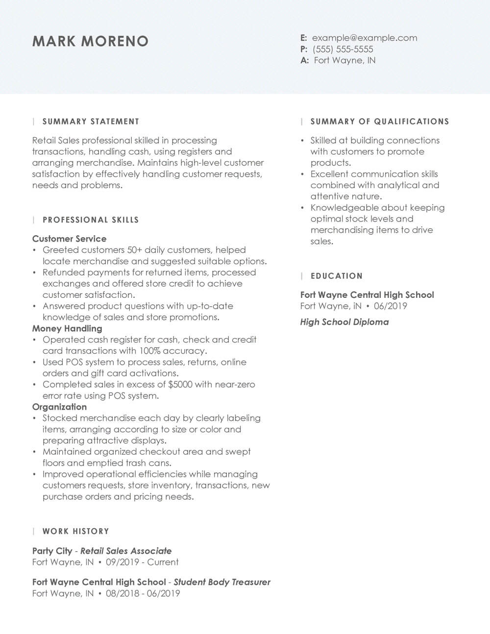 Retail Sales Associate resume example