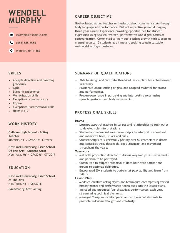 Acting Teacher Functional Resume