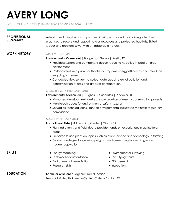 Environmental Consultant Resume Example