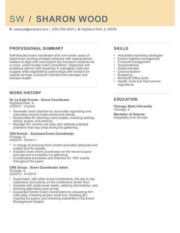 Event Coordinator Combination Resume Format