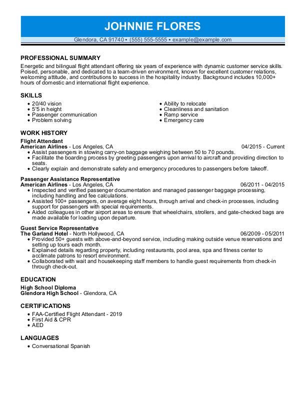 Flight Attendant Combination Resume Sample