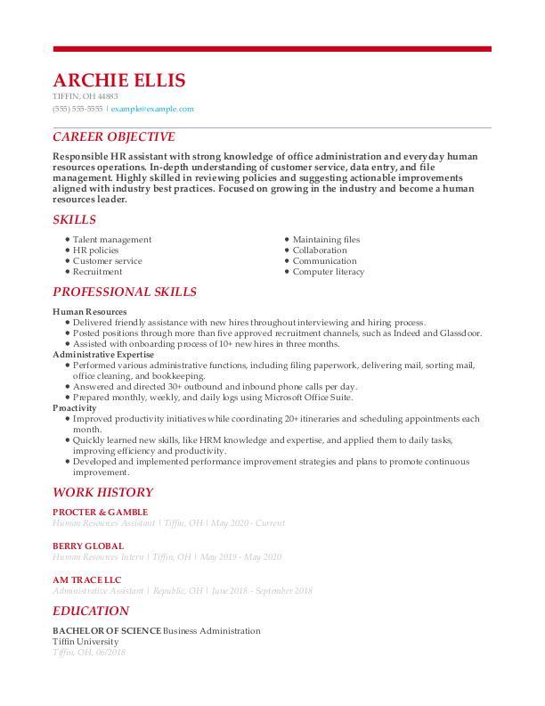 Human Resources Functional Resume