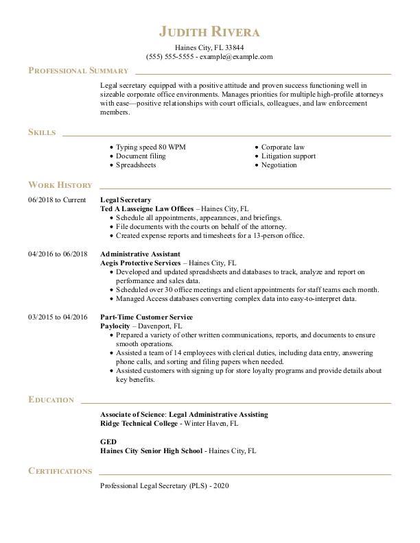 Legal Secretary Combination Resume Example