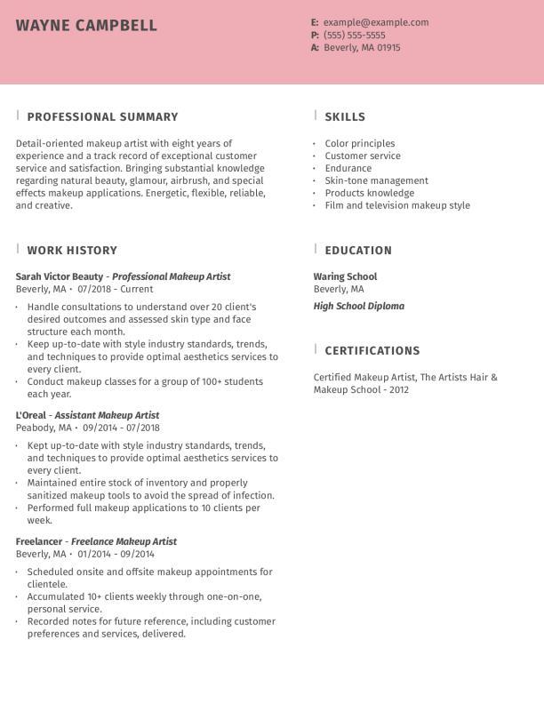 Makeup Artist Combination Resume Example