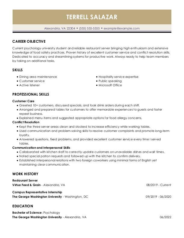 Restaurant-server-resume