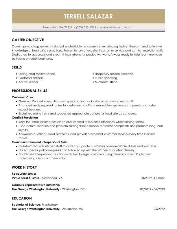 Restaurant Server Functional Resume