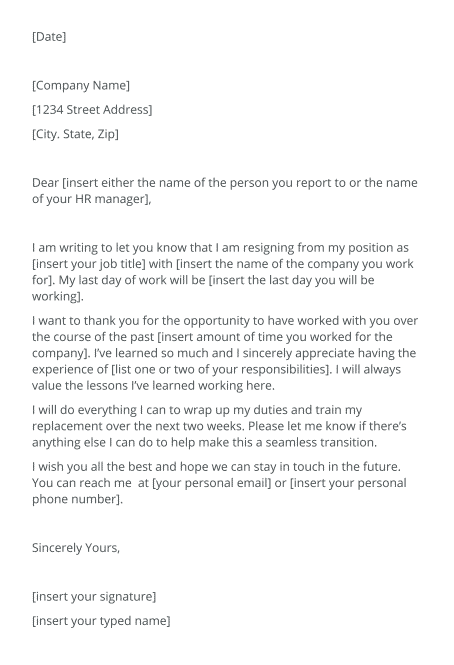 Resignation Letter Physical Email