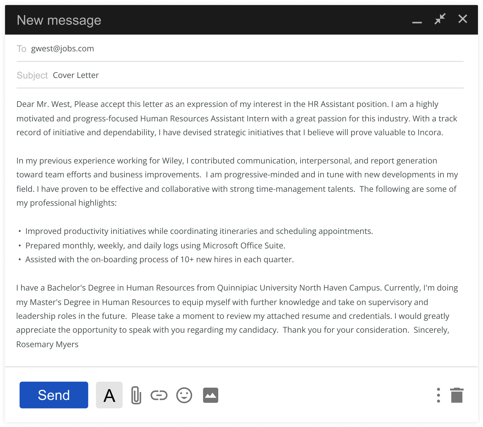 Cover Letter For Email