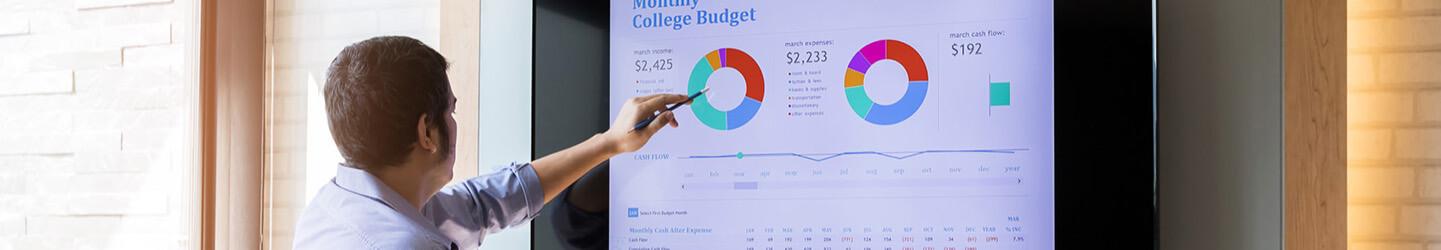 A business analyst is using a graph to illustrate the college budget