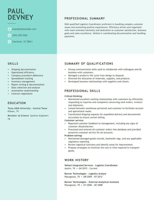 functional resume categories