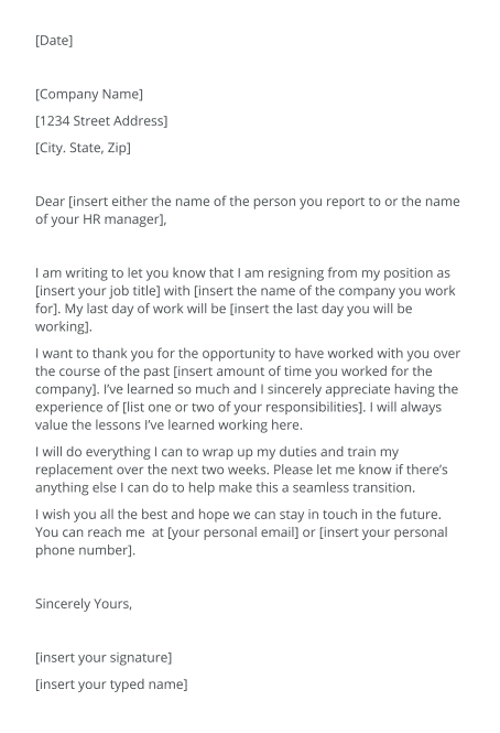 Resignation Letter Less Than 2 Weeks Notice from www.jobhero.com