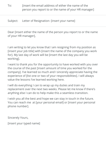 Resignation Letter Email Sample from www.jobhero.com